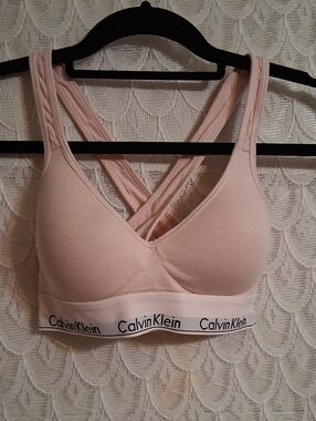 Calvin Klein Pale Pink Padded Bralette with Crisscross Straps